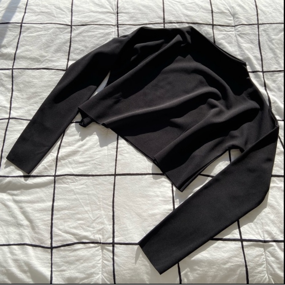 Missguided Black Crepe Grown on Neck Jean Graze Top (Long Sleeve)